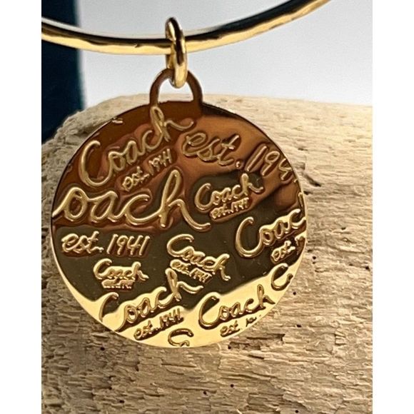 COACH Gold Bangle Bracelet  Logo Signature Disc Charm - Picture 6 of 7